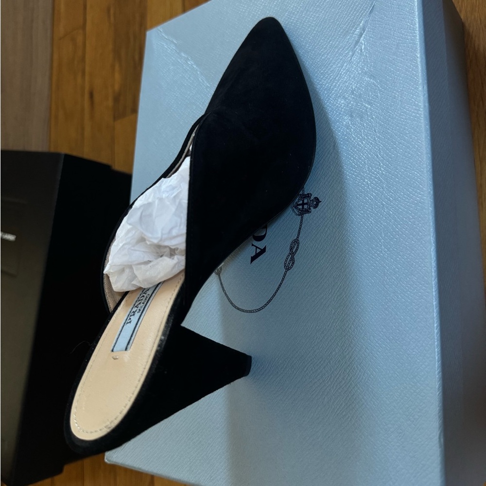 Prada Women's Black Suede Pointed Mules